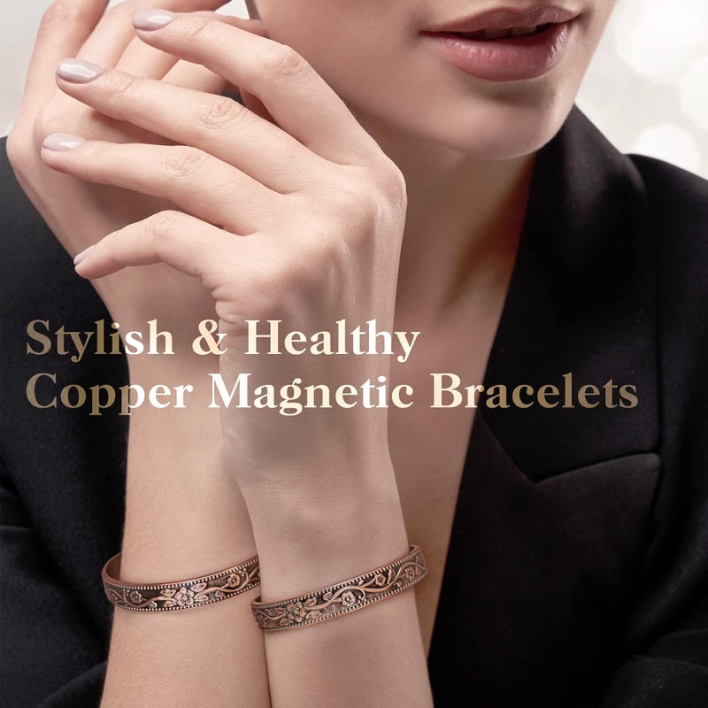 Mahnco Magnetic Lymph Detox Bracelet: Copper Bracelet for Women Men, 100% Pure Copper Bracelet with 6 Magnets 3500 Gauss - Jewelry Gifts (2PCS) - Image 2